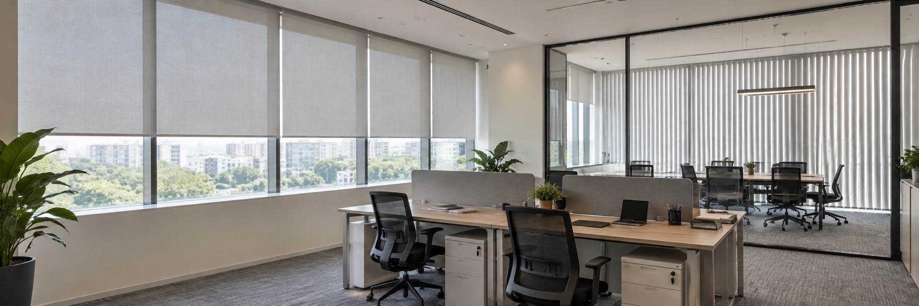 Singapore office fitted with roller and vertical blinds