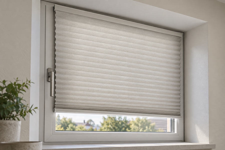 Honeycomb blind fitted neatly inside a window recess